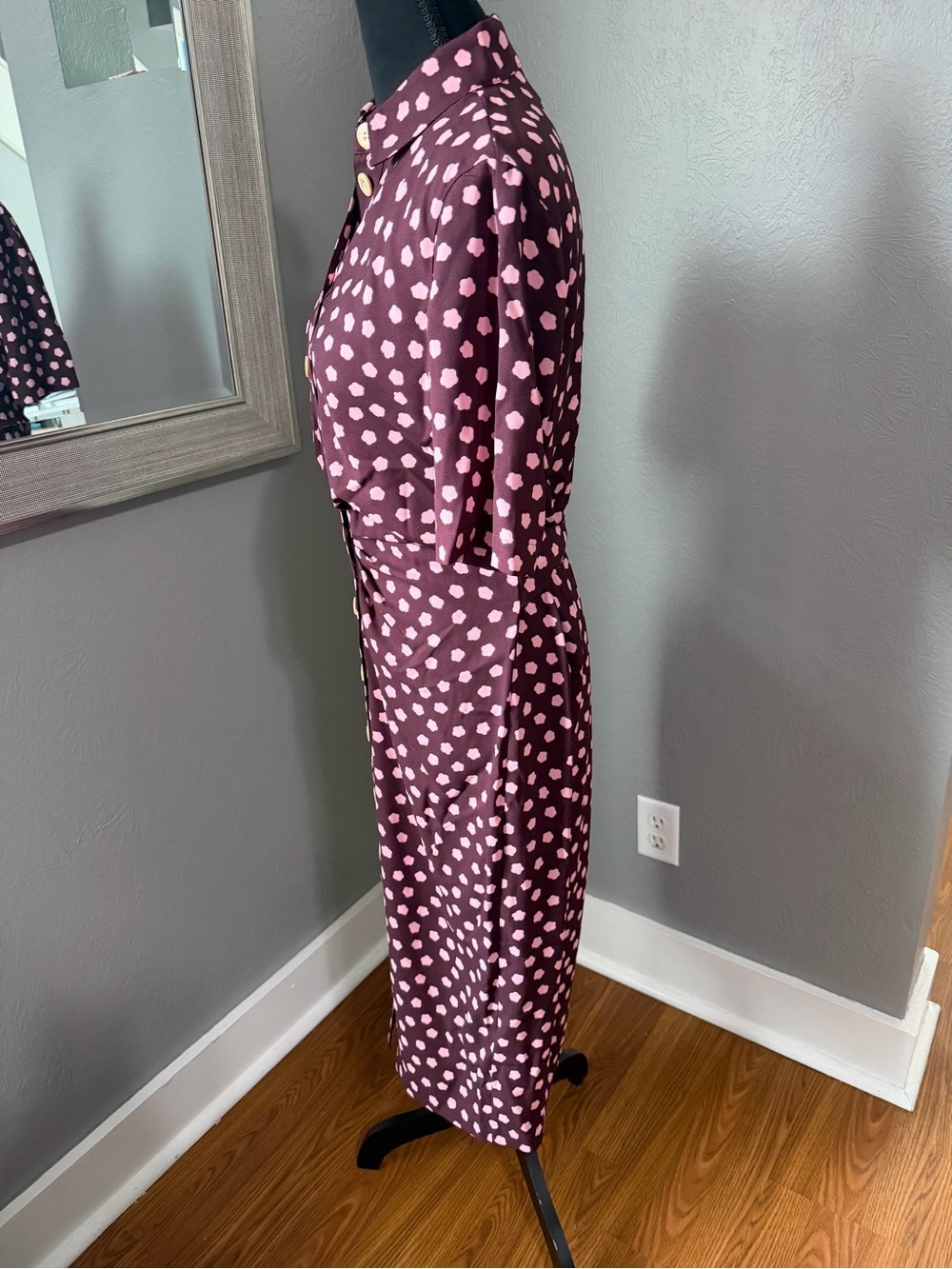 NWOT Kate Spade Mission Fig Cloud Dot Button Front Ruched MIDI Dress Cottagecore - Picture 3 of 8